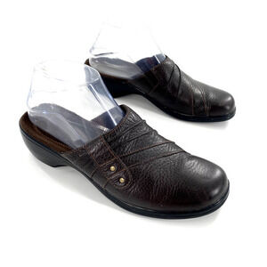 Clarks Womens‎ Casual Mules Clogs Slip On Sz 8M Brown Leather Ruched Detail